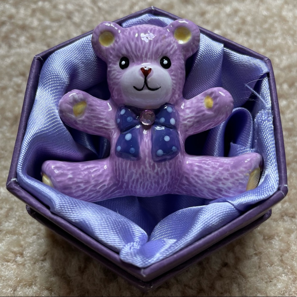 NIB February Birthday Bear Amethyst Birthstone Ceramic New in Box
